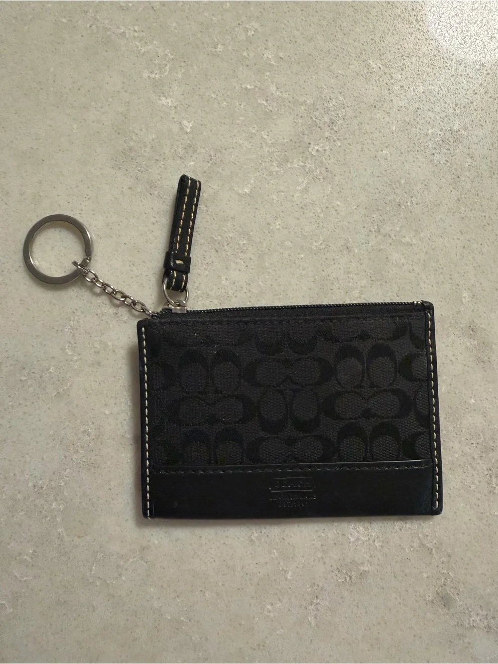 Coach Black Signature Card Holder with Key Ring
